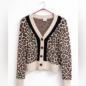 CAbi Leopard Print Cardigan in Black and Cream